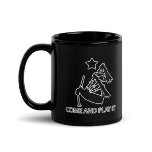 Come and Play It Piper Black Glossy Mug