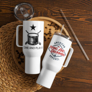 Come and Play It Drummer Travel mug with a handle