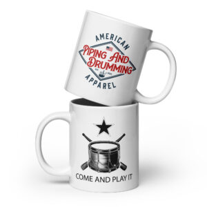 Come and Play It Drummer White glossy mug